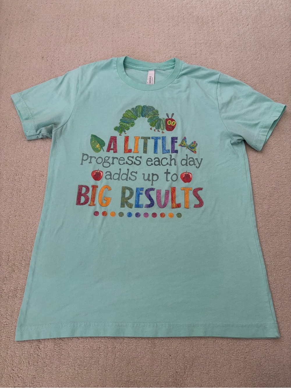Bella Canvas Mint Green Short Sleeve Teacher Tee Colorful Caterpillar Graphic